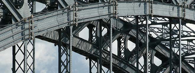The arch structure of a bridge
