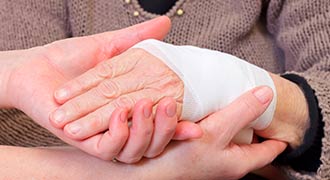 Elderly woman with broken wrist from fall