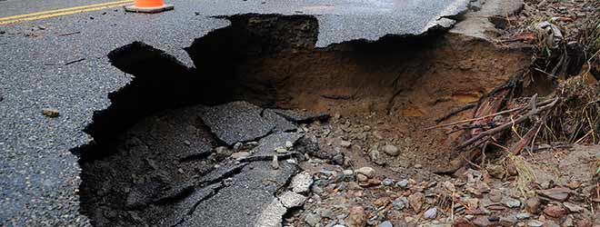 sinkhole at edge of roadway