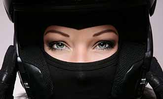 motorcycle helmet on woman