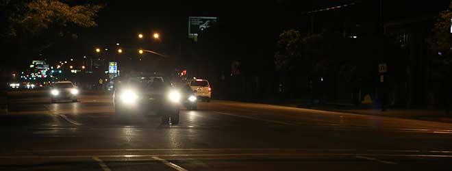 car being driven at night during the shortest days of the year