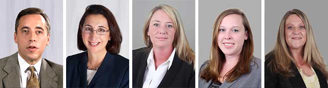 Five headshots of Attleboro, Massachusetts,  injury lawyers.