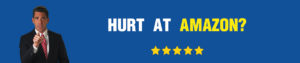 A graphic that reads: "Hurt at Amazon?" with five stars.