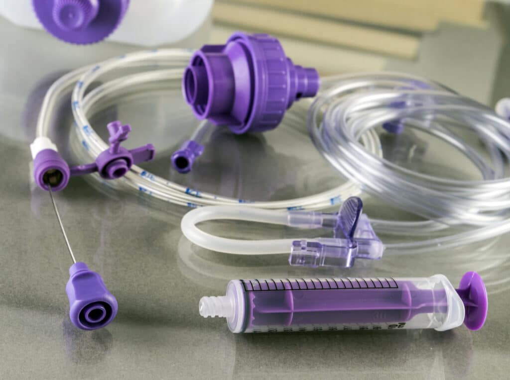 medical devices with syringe, needle, and tubing