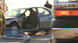 The scene of a car accident. 