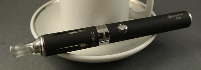 An E-Cigarette on a white dish. 