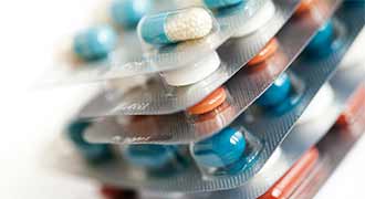 Stacks of packages pills. 