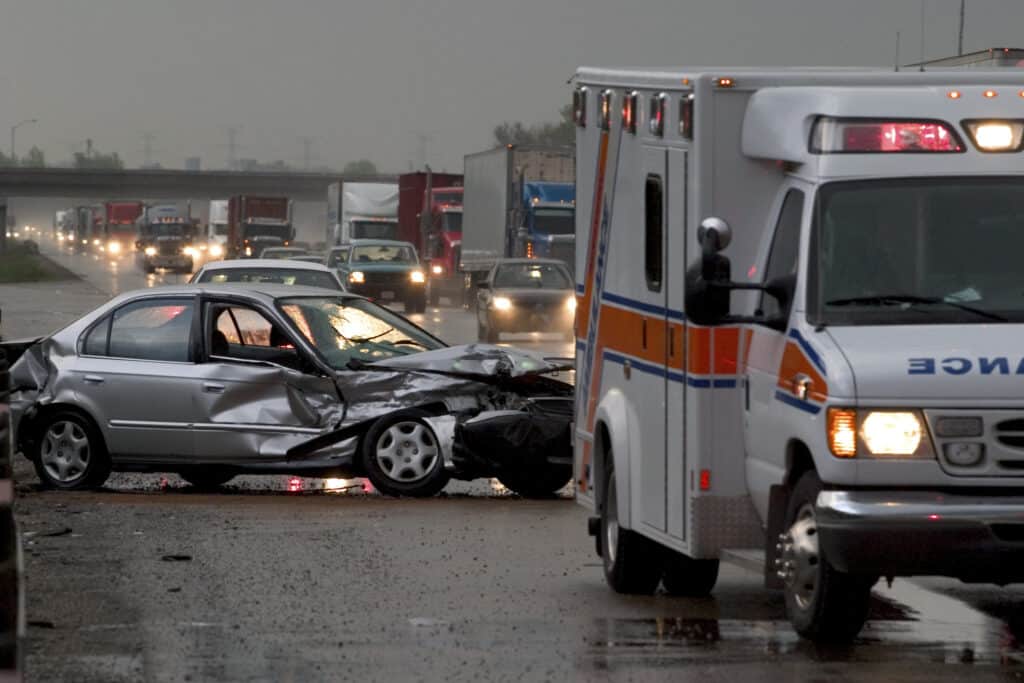 Ambulance at scene of an auto accident