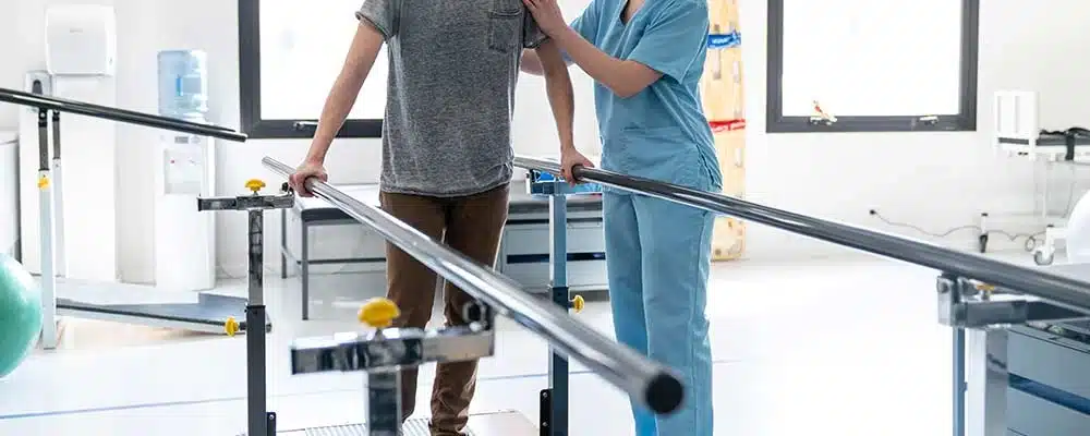 A patient with multiple sclerosis at rehab. 