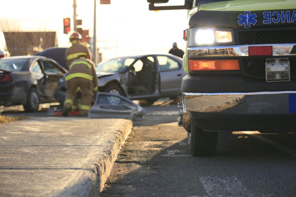 Ambulance at scene of a Brockton
car accident
