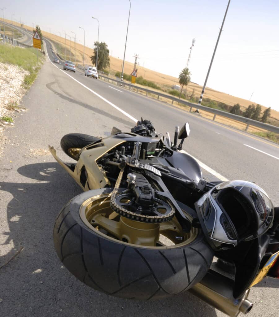 Motorcycle damaged after accident