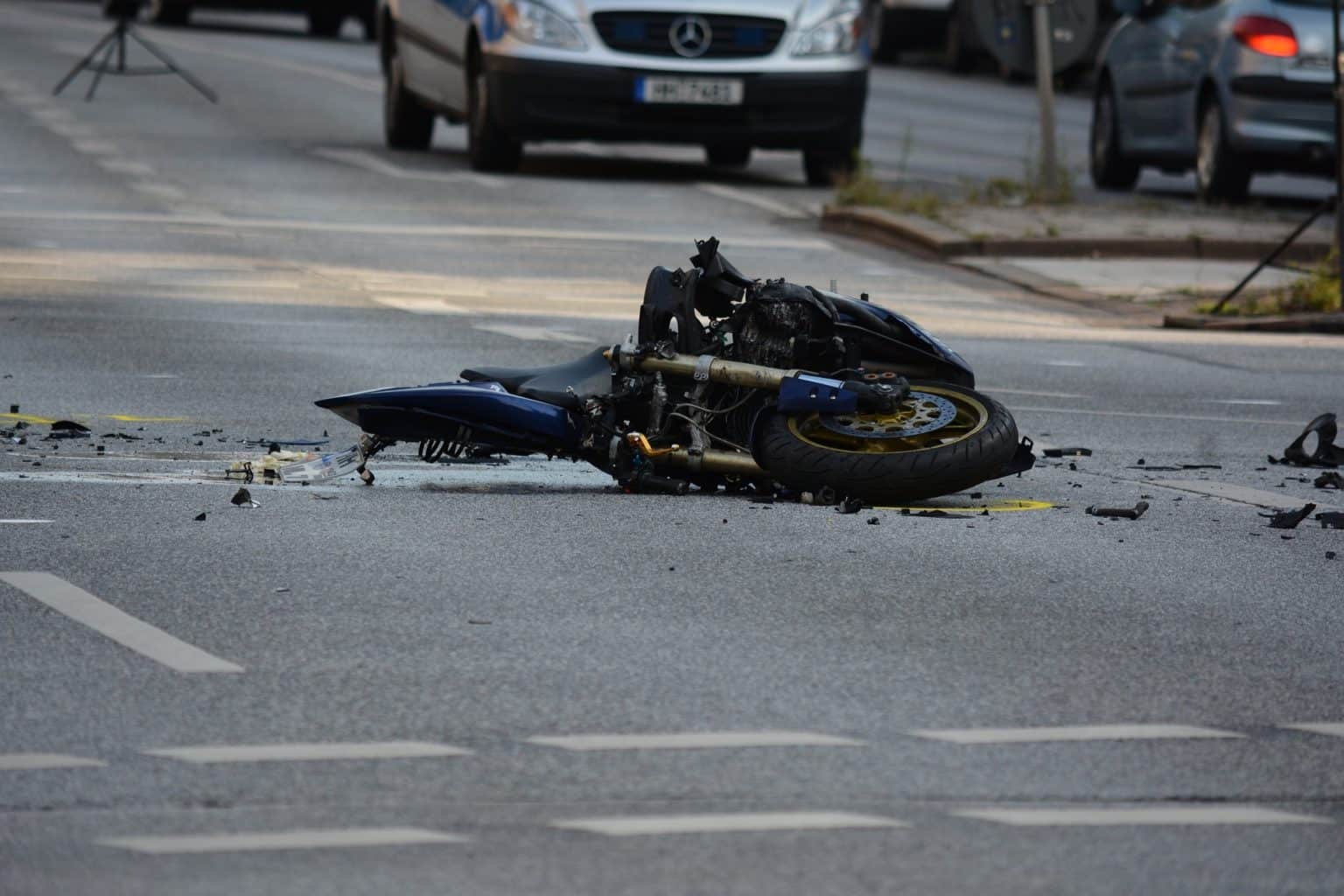 Damaged motorcycle after accident