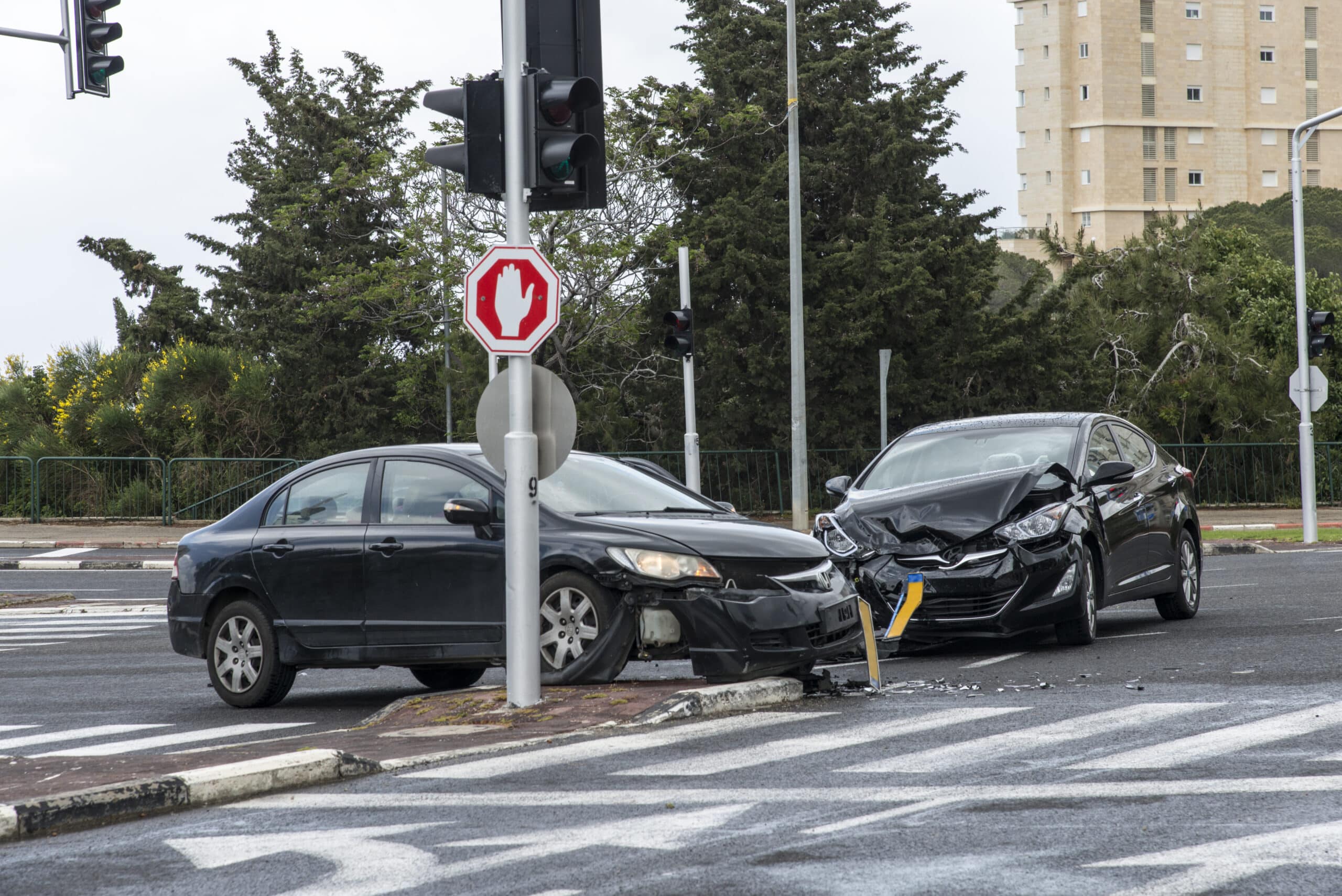 A car accident in the intersection.