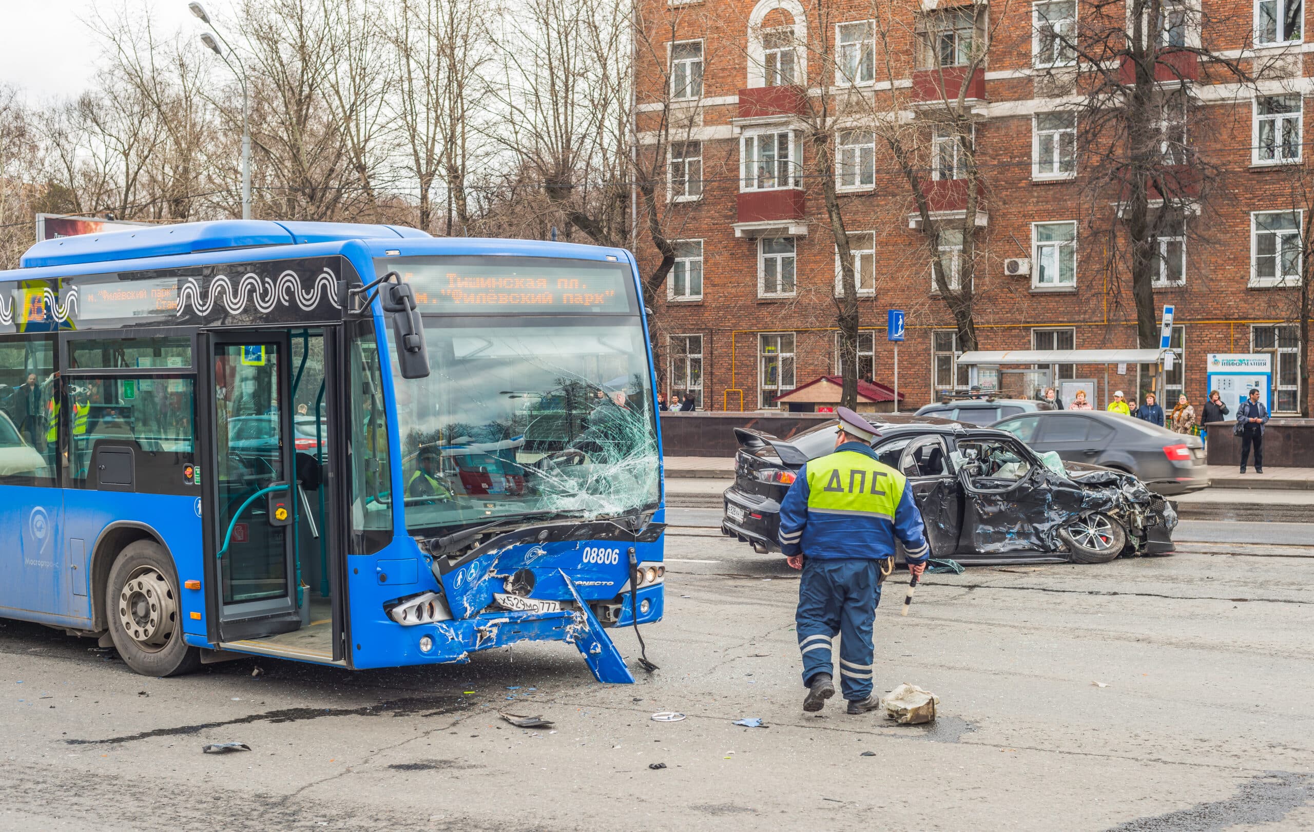 Major Bus and auto accident on a dangerous road in Providence, Rhode Island