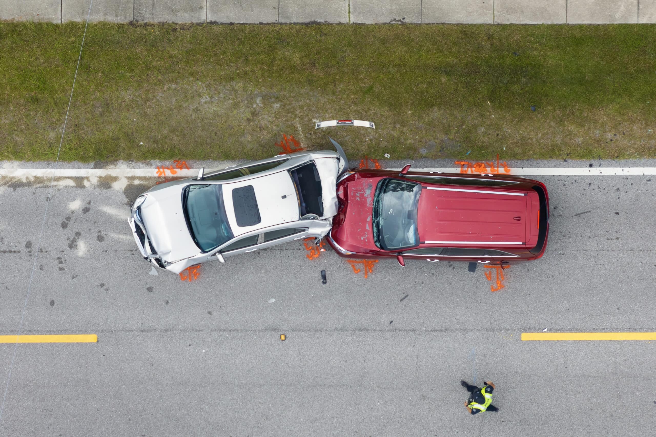 2 cars in a rear-end collision.