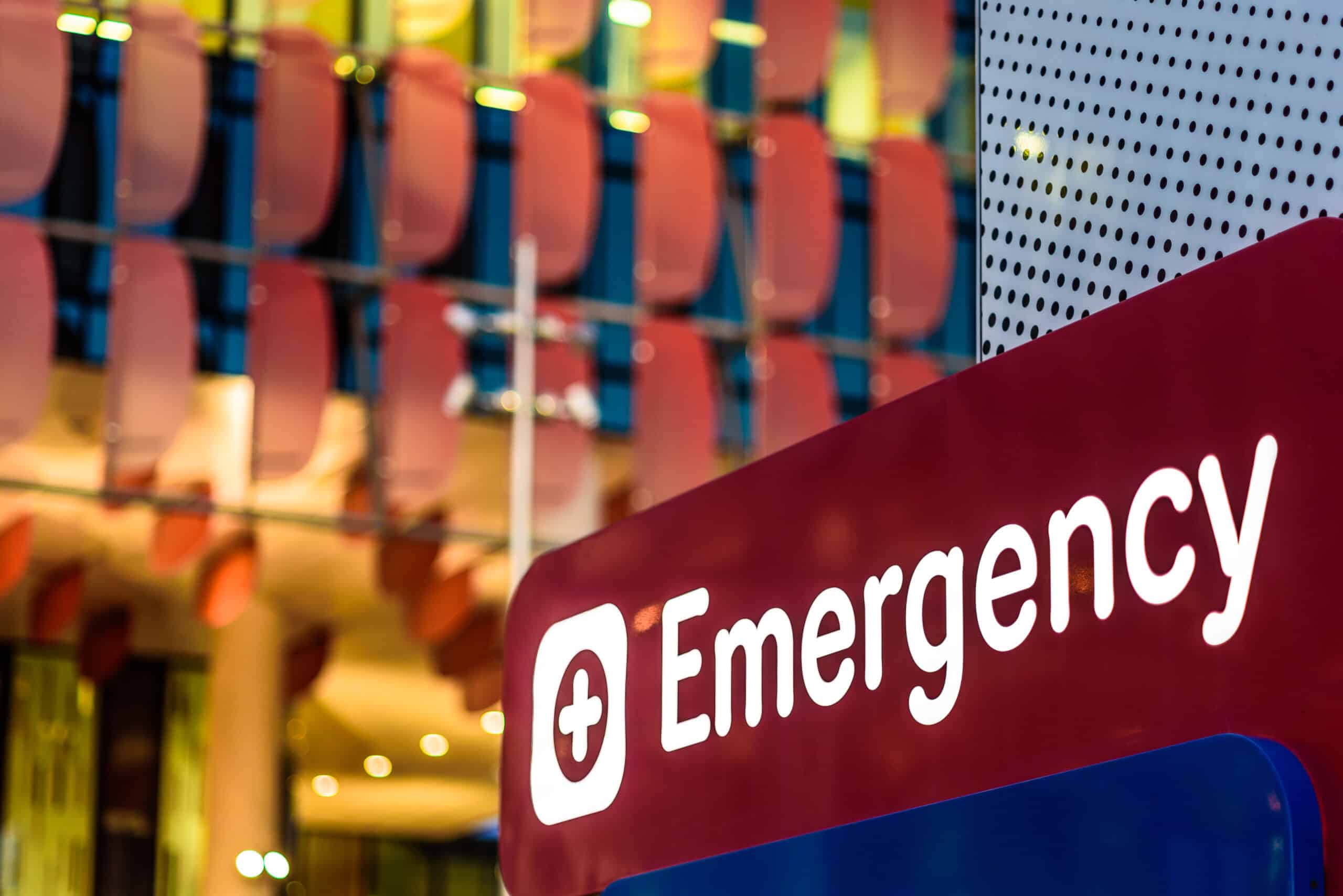 An emergency room sign for a hospital.