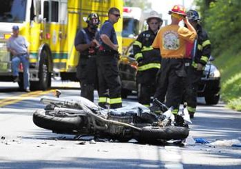 Firefighters at the scene of a motorcycle Accident