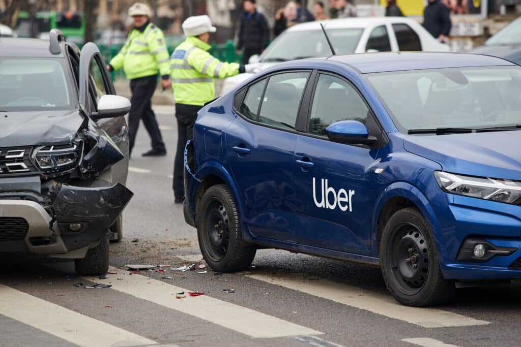 A car accident invoking an Uber.